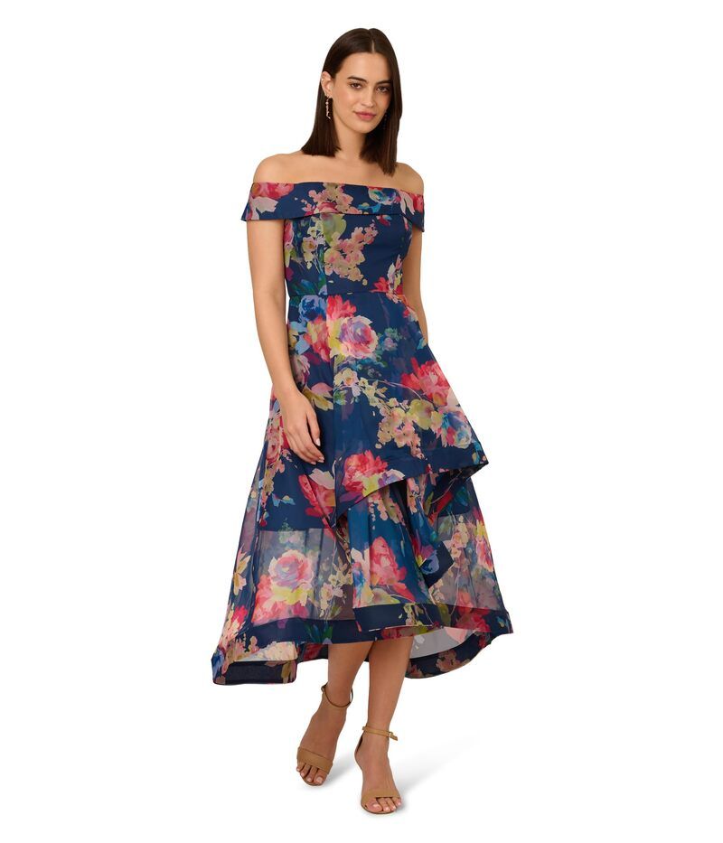 アドリアナ パペル レディース トップス ワンピース フラワー柄 フラワー Adrianna Papell Floral Organza High Low Dress Navy Multi ネイビー