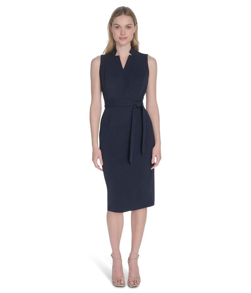 カルバンクライン レディース トップス ワンピース クレープ スキューバ Calvin Klein Scuba Crepe Collar Self Tie Indigo インディゴ