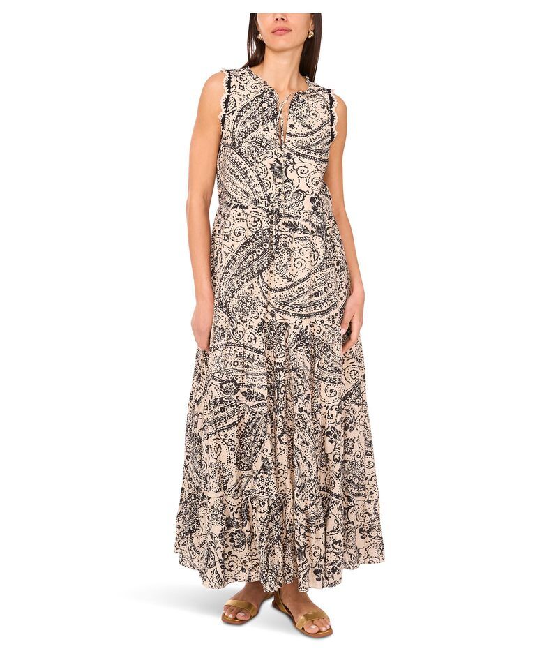 ヴィンスカムート レディース トップス ワンピース ティアード ノースリーブ マキシ Vince Camuto Sleeveless Crochet Trim Tiered Maxi Rich Black ブラック 8,861円