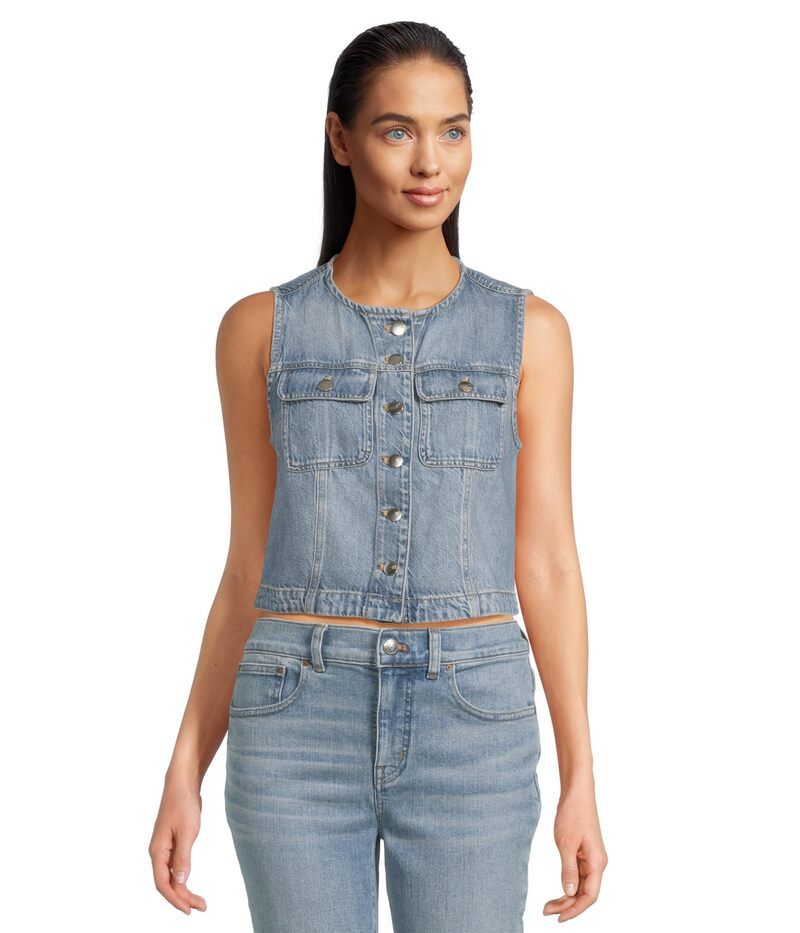 メイドウェル レディース トップス シャツ デニム Madewell Round Neck Button Denim Shell In Robertson Wash Robertson Wash デニム