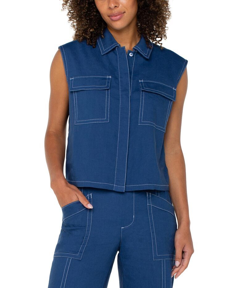 リヴァプール ロサンゼルス レディース トップス シャツ ノースリーブ Liverpool Los Angeles Sleeveless Cargo Shirt Goddess Blue ブルー