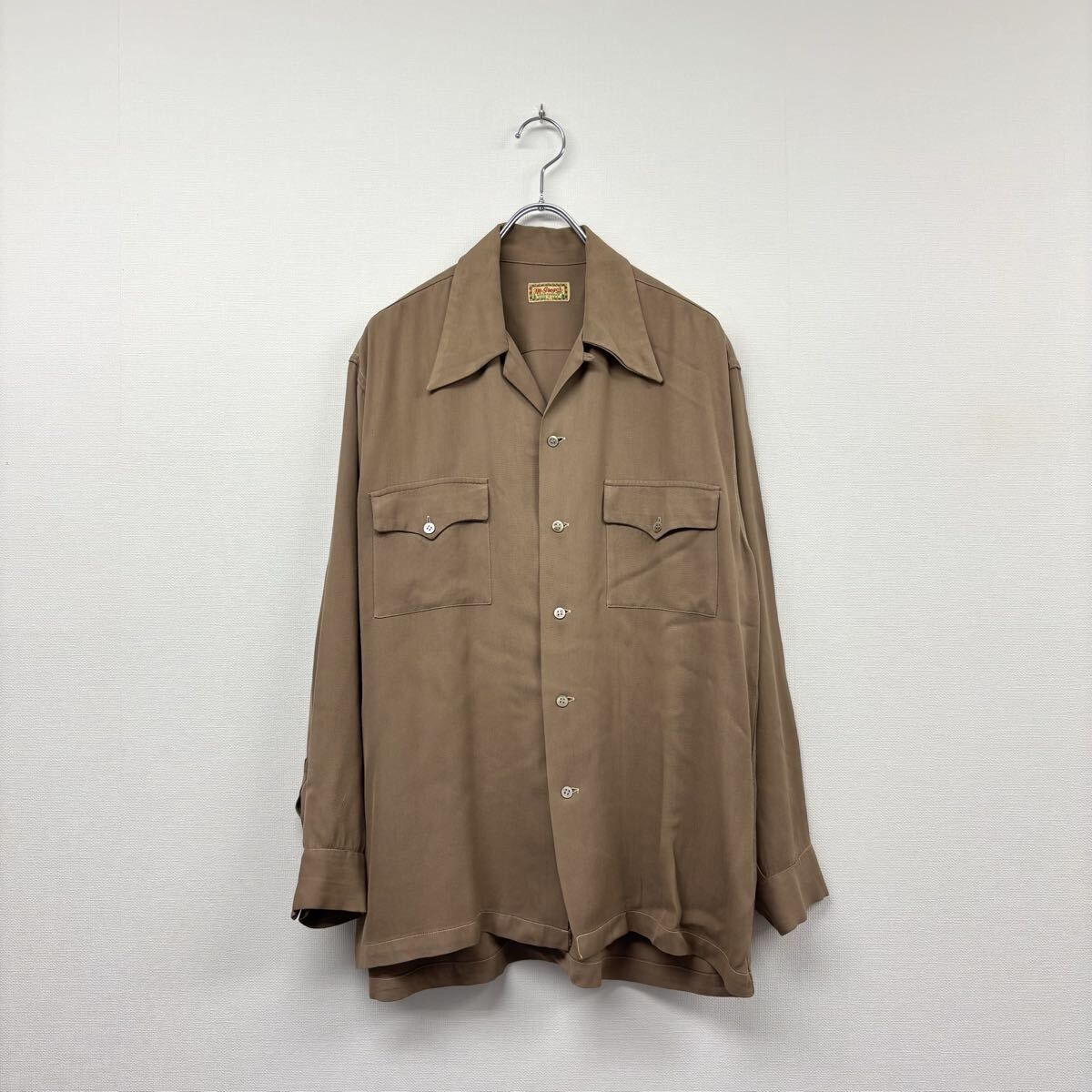 40s 希少 Vintage McGREGOR Made in USA ヴィンテージ マクレガー レーヨンギャバ L/S オープンカラー シャツ サイズ ML 805-0120