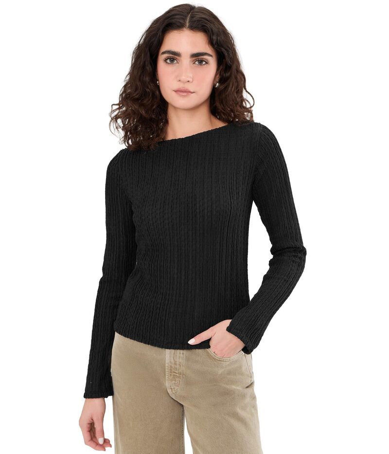サンクチュアリー レディース トップス シャツ Sanctuary Long Sleeve Boatneck Textured Top Black ブラック