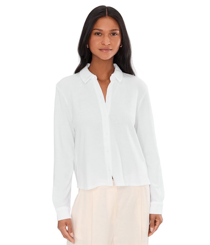 エイリーンフィッシャー レディース トップス シャツ ジャージー Eileen Fisher Cross Hatch Stretch Jersey Classicollar Shirt White ホワイト