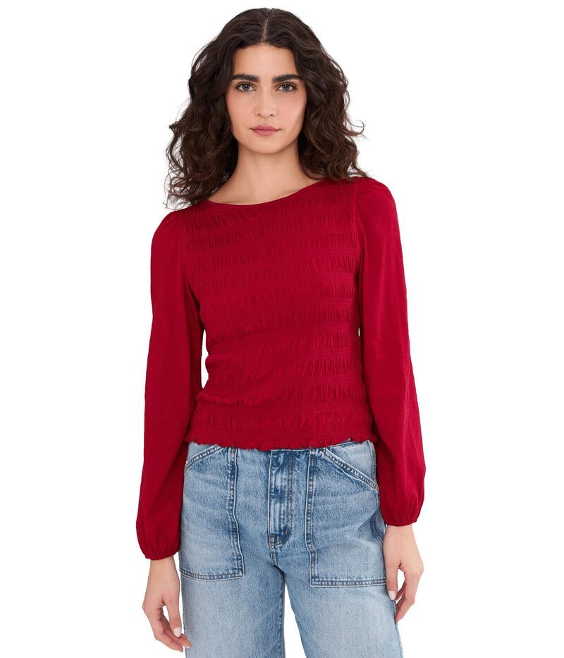 メイドウェル レディース トップス シャツ シャーリング Madewell Smocked Boatneck Top Ruby ルビー