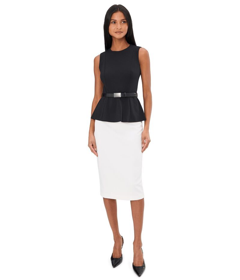 カルバンクライン レディース トップス ワンピース ミディ カラーブロック Calvin Klein Sleevless Colorblock Belted Midi Black Cream クリーム