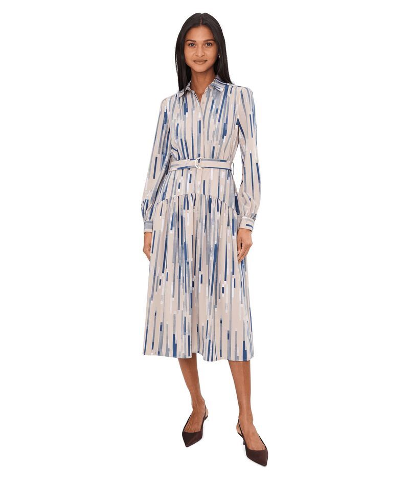 カルバンクライン レディース トップス ワンピース A ライン ミディ Calvin Klein Long Sleeve Commuter Aline Midi Khaki Multi カーキ