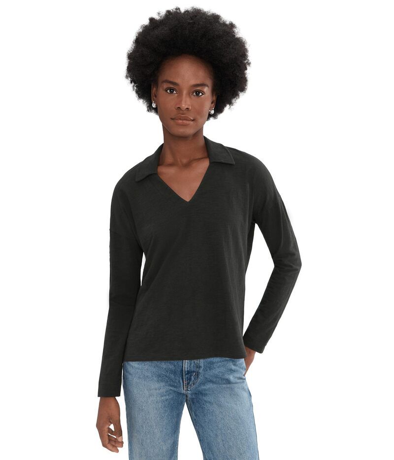 リラピー レディース トップス シャツ Lilla P Easy Collared Split Neck Black ブラック