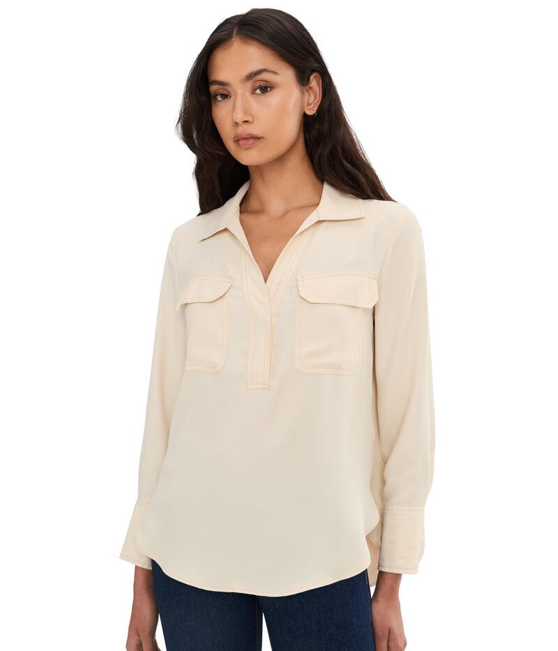 ヴィンスカムート レディース トップス シャツ Vince Camuto Half Placket with Two Front Pocketsoft Cream クリーム