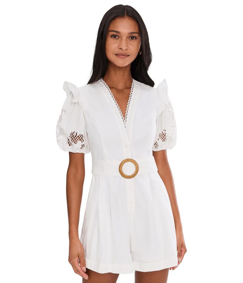 アドリアナ パペル レディース トップス ジャンプスーツ ロンパース Adrianna Papellasercut Puff Sleeve Romper Ivory アイボリー