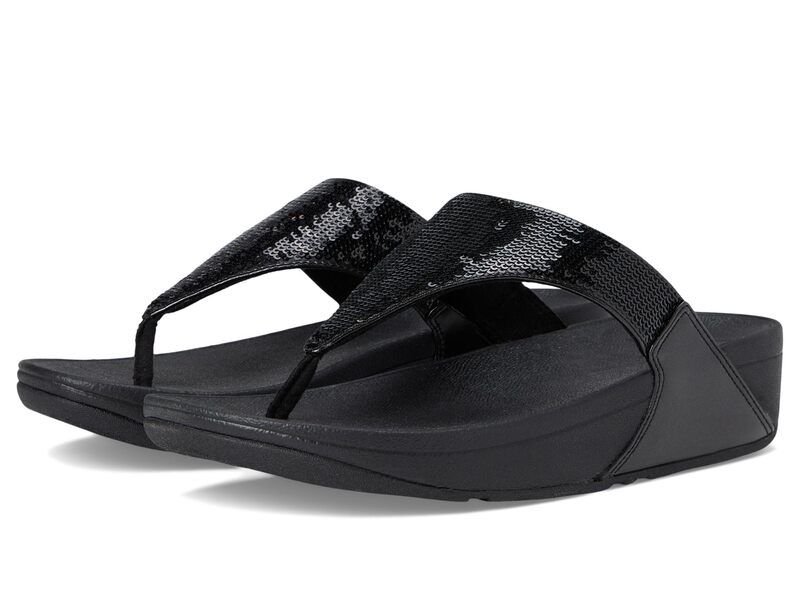 フィットフロップ レディース シューズ サンダル スパンコール FitFlop Lulu Sequin ToePost Sandals All Black ブラック