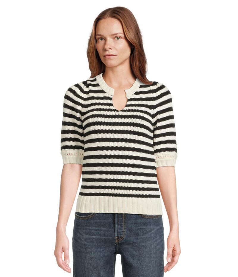 マイケルスターズ レディース アウター ニット・セーター Michael Stars Rosanna Striped Puff Sleeve Sweater Black ブラック