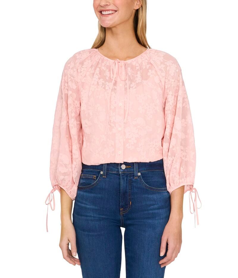 セセ レディース トップス シャツ CeCe Button Up Top W Puff Sleeves Front Tie Sugar Peach ピーチ