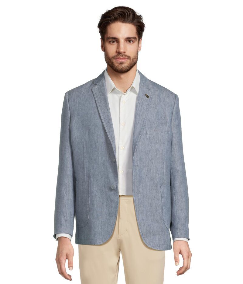 ジョンストンアンドマーフィー メンズ アウター コート ブレザー リネン Johnston Murphy Washed Linen Blazer Light Blue ブルー