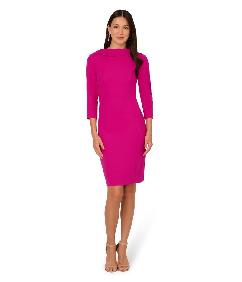 アドリアナ パペル レディース トップス ワンピース クレープ ミディワンピース ミディ Adrianna Papell Rolled Neck Crepe Midi Dress Pink Flambe ピンク