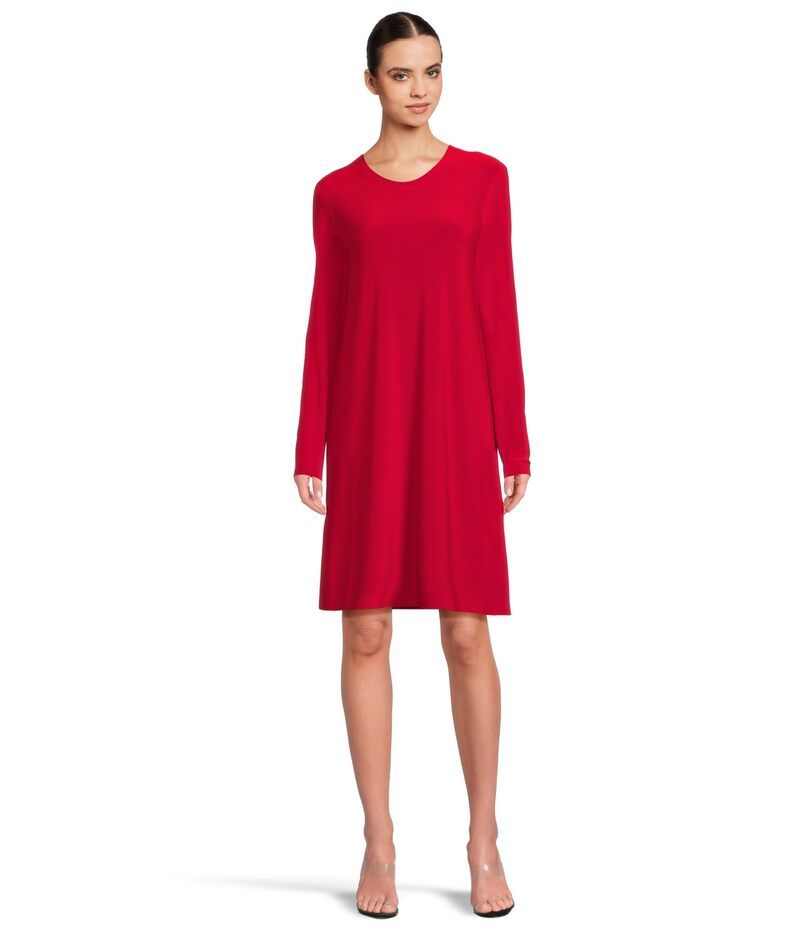 ノーマカマリ レディース トップス ワンピース Norma Kamali Long Sleeve Crew Dress To Knee Tigered レッド