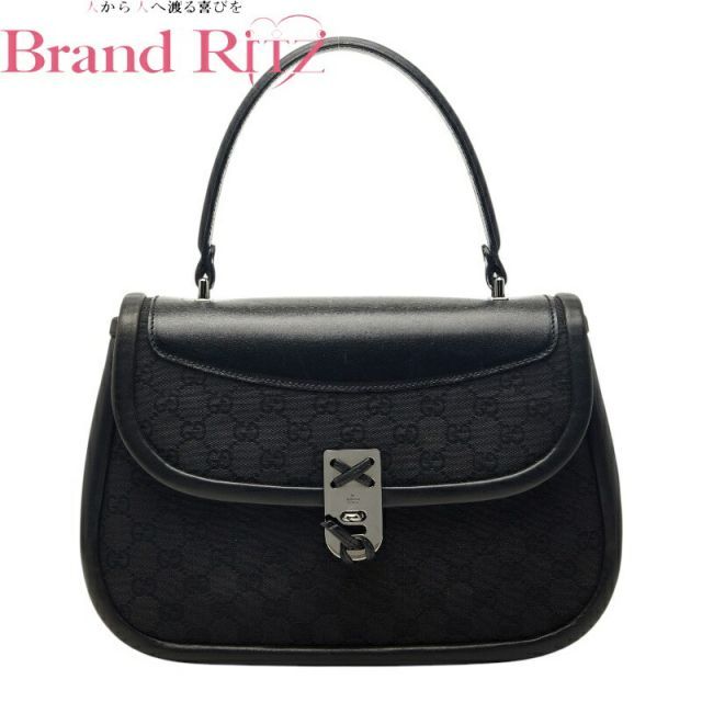 中古 グッチ GGキャンバス ハンドバッグ 109109 ブラック キャンバス レザー レディース GUCCI 【送料無料】【三田店】