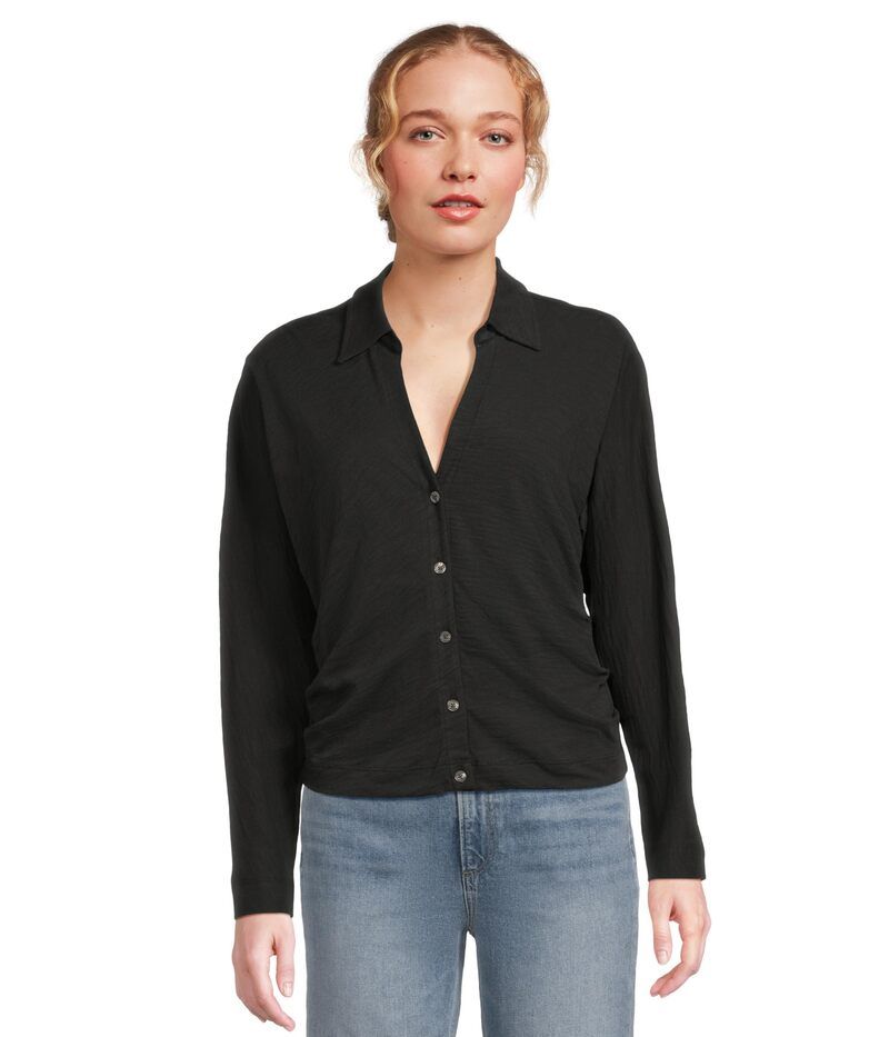 リラピー レディース トップス シャツ ダウン Lilla P Side Pleat ButtonDown Black ブラック