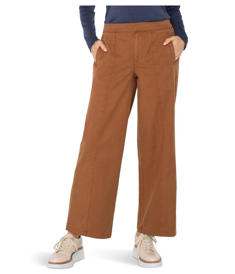 リヴァプール ロサンゼルス レディース ボトムス カジュアルパンツ ワイドレッグ Liverpoolos Angeles Midrise Wide Leg Trousers With Elastic Back Waistband Mocha Brown ブラウ