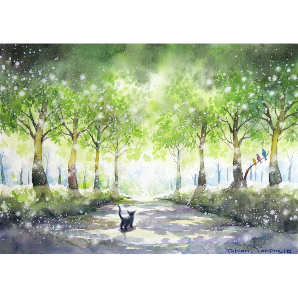 ルリタマアザミ　水彩画　原画 原画）緑の旋律【SMサイズ／水彩画／#3125】 - メルカリ