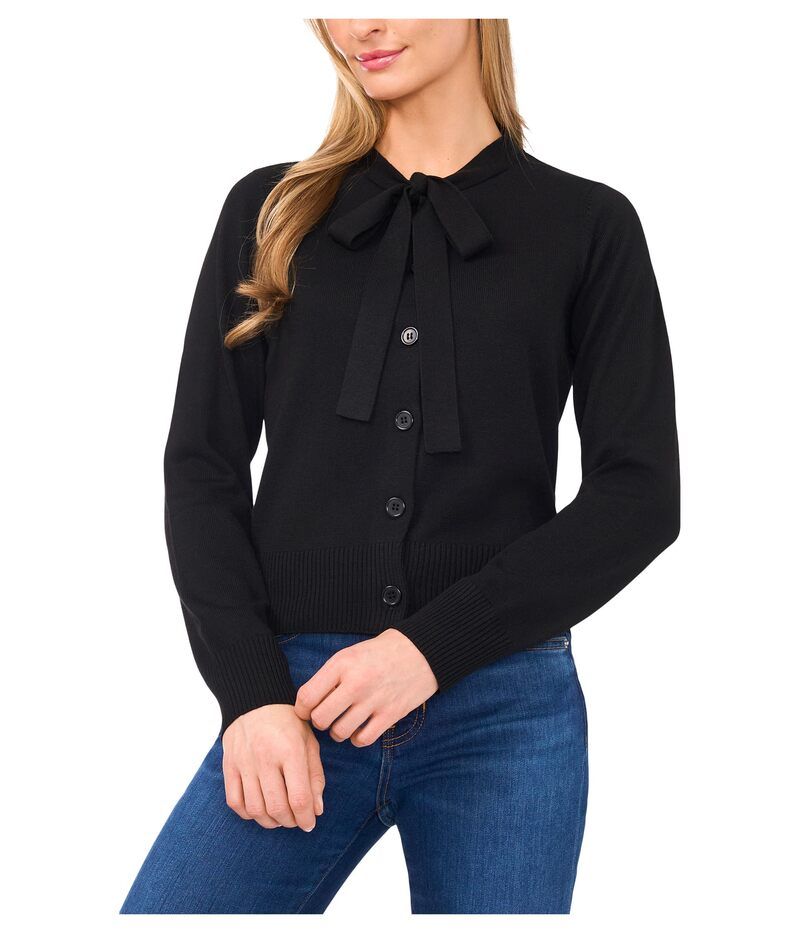 セセ レディース アウター ニット・セーター カーディガン CeCe Tie Neck Cardigan Rich Black ブラック