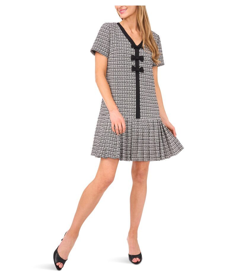 セセ レディース トップス ワンピース プリーツ CeCe Pleated Box Combo Bow Dress Rich Black ブラック