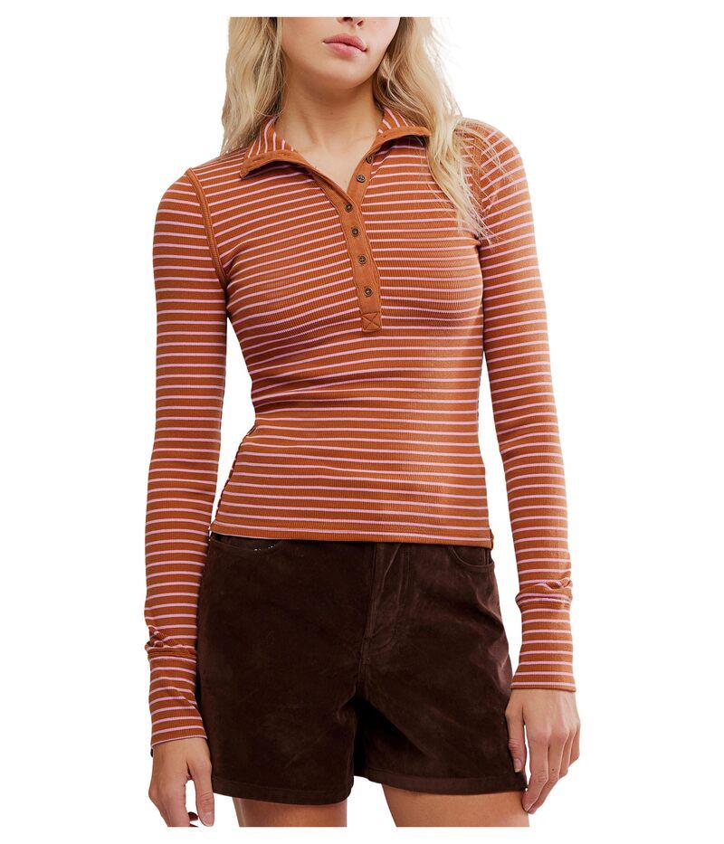 フリーピープル レディース トップス シャツ Free People Lake Henley Stripe Cinnamon Combo ストライプ