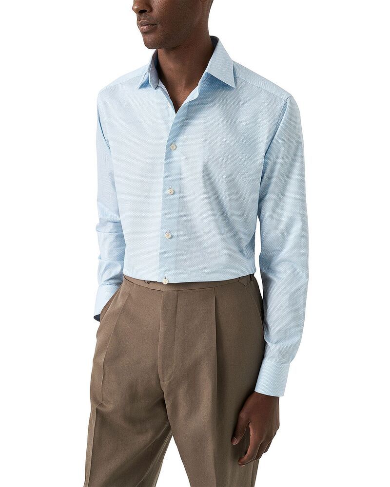 エトン メンズ トップス シャツ Eton Geometric Twill Dresshirt Light Blue ブルー