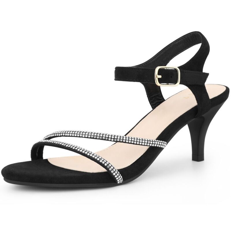 アレグラ ケー レディース シューズ パンプス サンダル アンクル ヒール ALLEGRA K Womens Rhinestones Ankle Strap Kitten Heel Sandals Black ブラック
