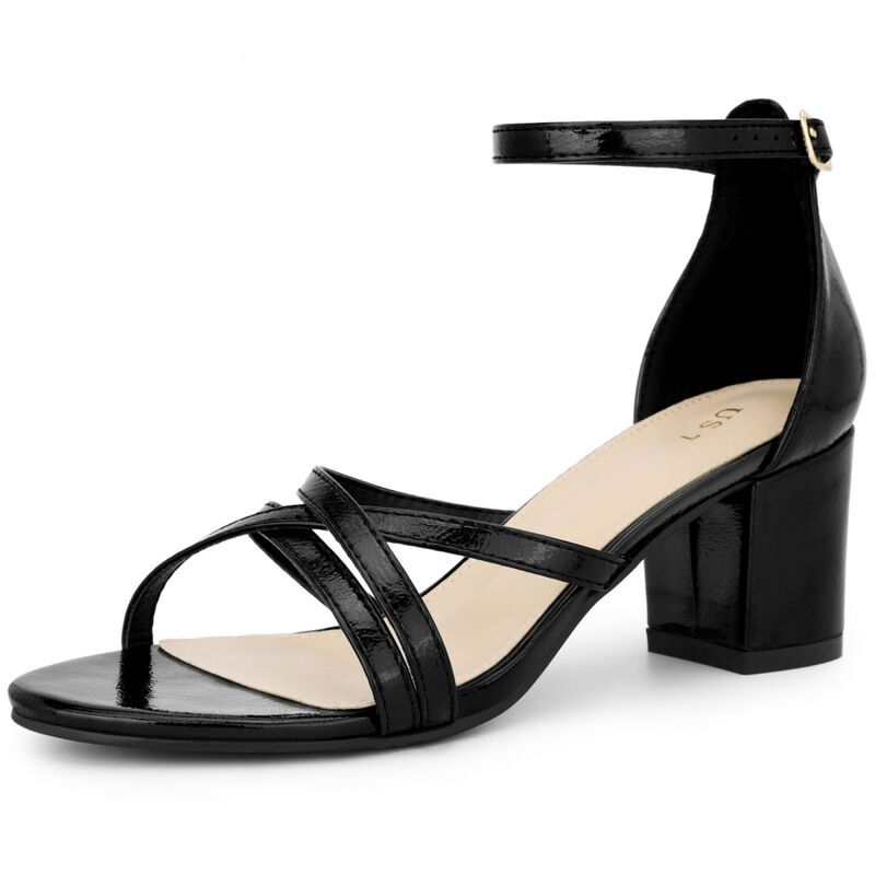 アレグラ ケー レディース シューズ パンプス サンダル アンクル ヒール ALLEGRA K Womens Chunky Heel Ankle Strap Round Toe Sandals Black ブラック