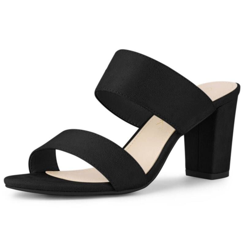 アレグラ ケー レディース シューズ パンプス サンダル ヒール ALLEGRA K Womens Opened Toe Block Heeled Slide Sandals Black ブラック