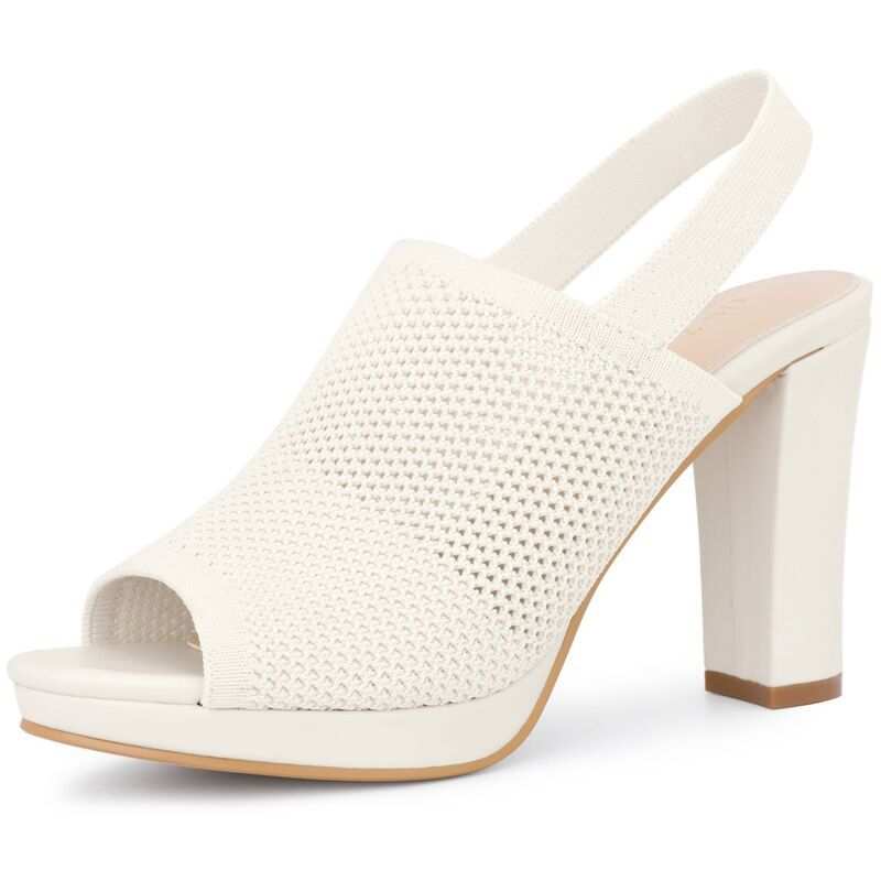 アレグラ ケー レディース シューズ パンプス プラットフォーム サンダル ヒール ALLEGRA K Womens Chunky Heels Peep Toe Slingback Platform Heelsandals Cream クリーム