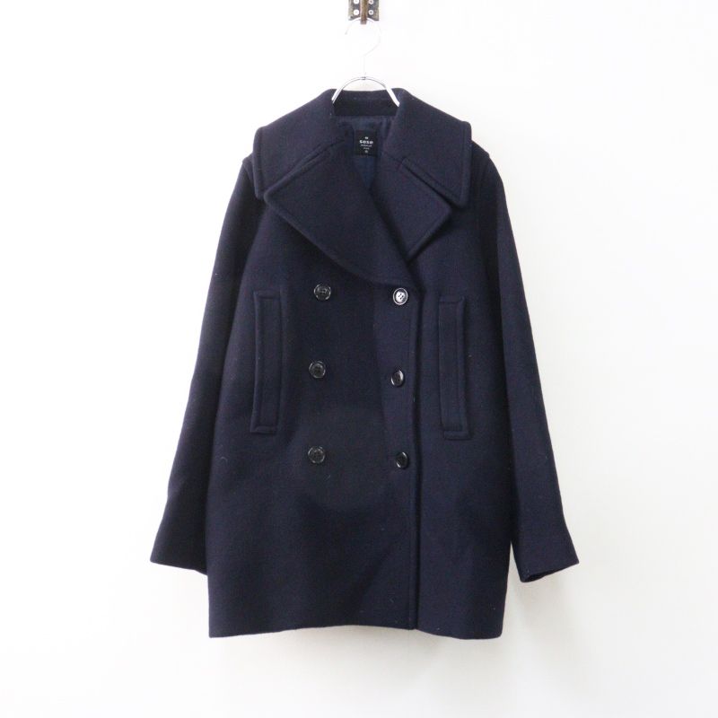 定価4.6万 イエナ IENA sese Pコート 36＼ネイビー ウール ダブルブレスト ジャケット【2400014968125】