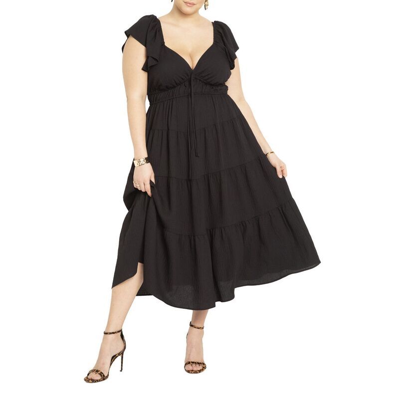 エロクイ レディース トップス ワンピース ティアード プラスサイズ フリル マキシ Eloquii Womens Plusize Ruffled Tiered Maxi Dress Black Onyx ブラック