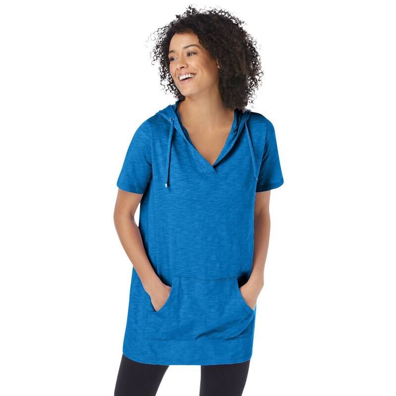 ウーマン ウィズイン レディース トップス Tシャツ プラスサイズ 半袖 パーカー Woman Within Plusize ShortSleeve Hoodie Bright Cobalt コバルト