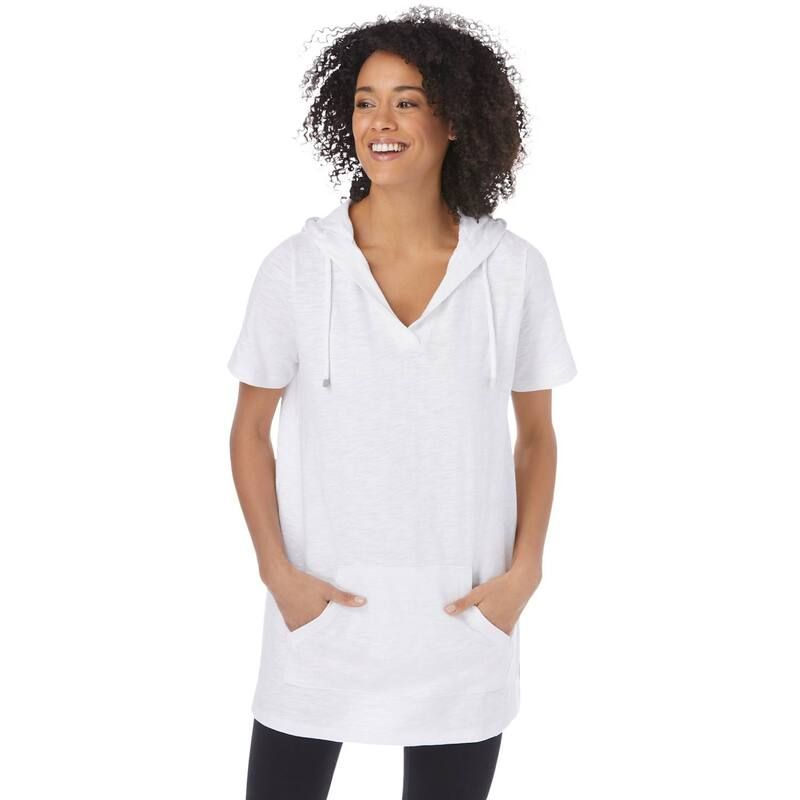 ウーマン ウィズイン レディース トップス Tシャツ プラスサイズ 半袖 パーカー Woman Within Plusize ShortSleeve Hoodie White ホワイト