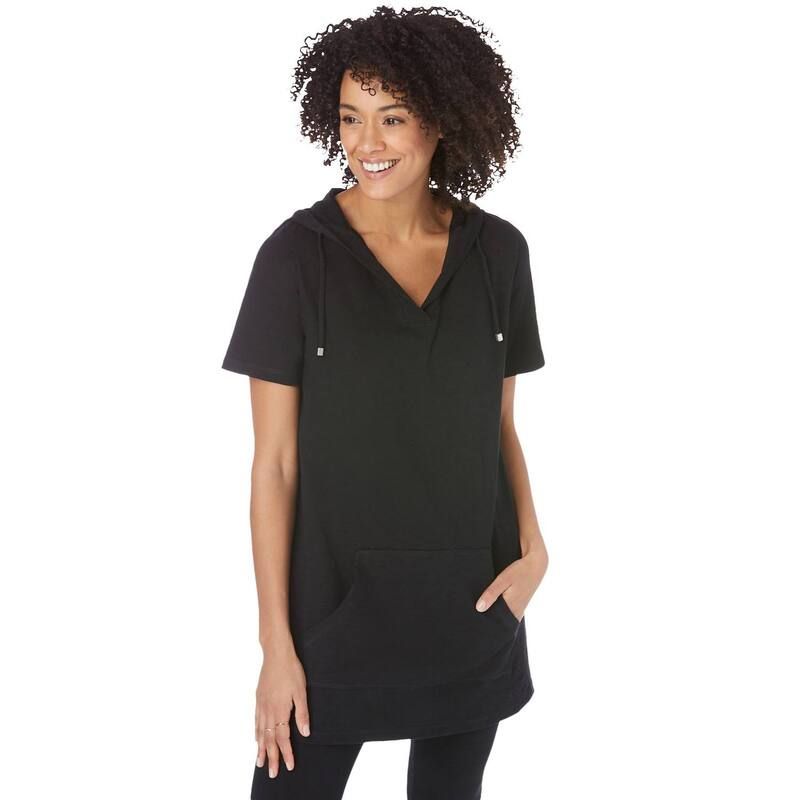 ウーマン ウィズイン レディース トップス Tシャツ プラスサイズ 半袖 パーカー Woman Within Plusize ShortSleeve Hoodie Black ブラック