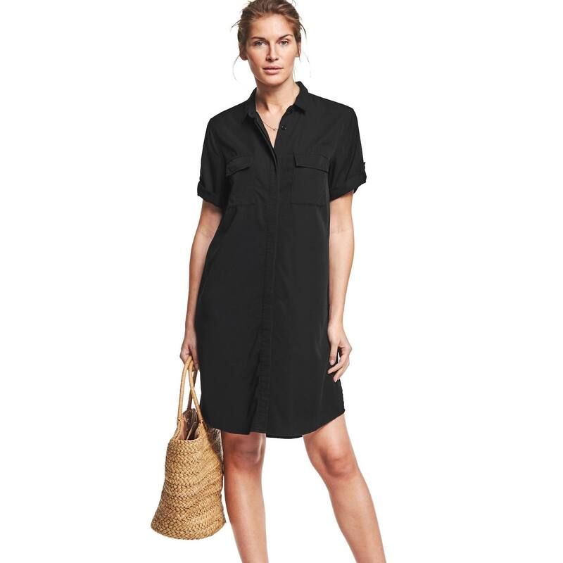 Ellos レディース トップス ワンピース プラスサイズ シャツ リネン ellos Plusize Button Front Linen Shirtdress Black ブラック