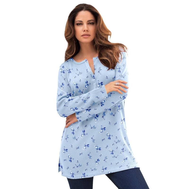 ロアマンズ レディース トップス Tシャツ プラスサイズ ニット Roamans Womens Plusize Knithermal Henley Top Long Sleeve Pale Blue Pretty ブルー