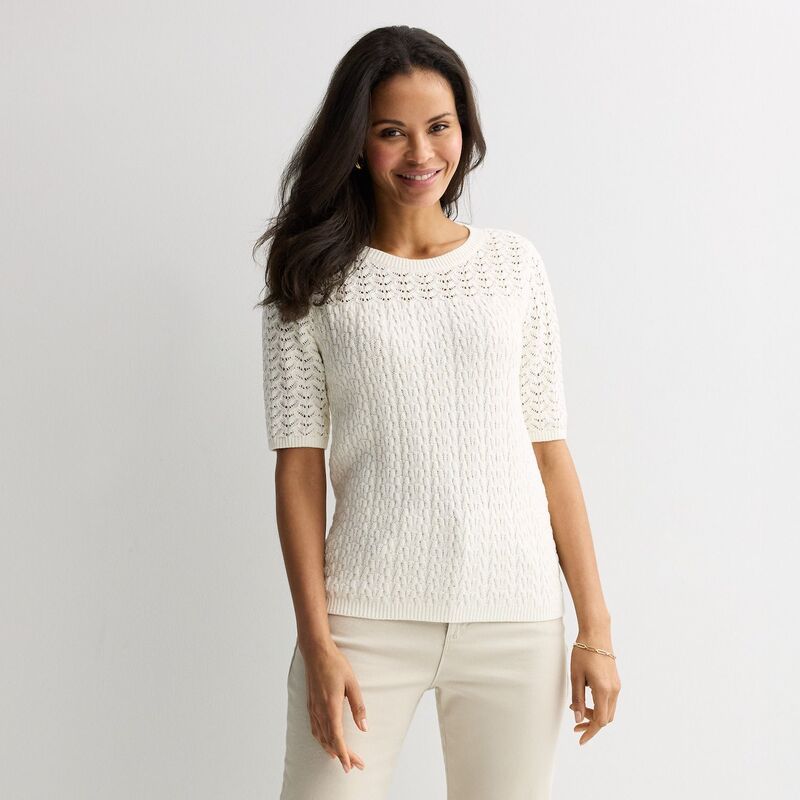 クロフト＆バロー レディース アウター ニット・セーター Womens Croft Barrow Elbow Pointelle Pullover Sweater Light Natural