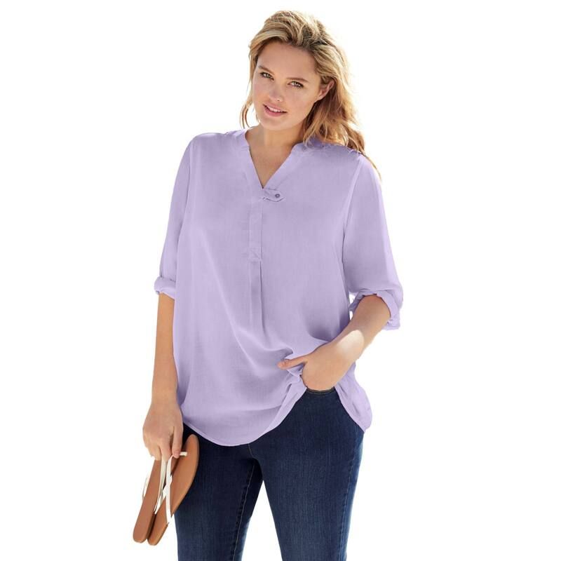 ウーマン ウィズイン レディース トップス Tシャツ プラスサイズ ブラウス Woman Within Plusize Rayon ThreeQuarter Sleeveffortless TabFront Blouse Pale Lilac ライラック