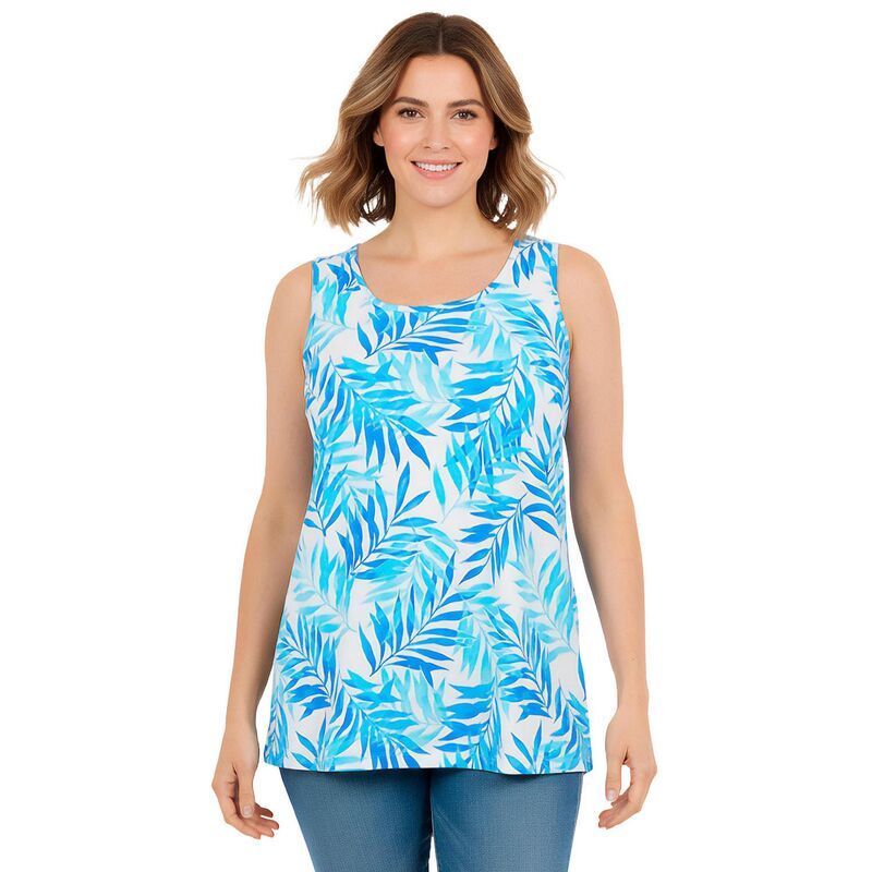ウーマン ウィズイン レディース トップス Tシャツ プラスサイズ プリント Woman Within Plusize Perfect Printed Scoopneck Tank Blue Breezy Palms ブルー