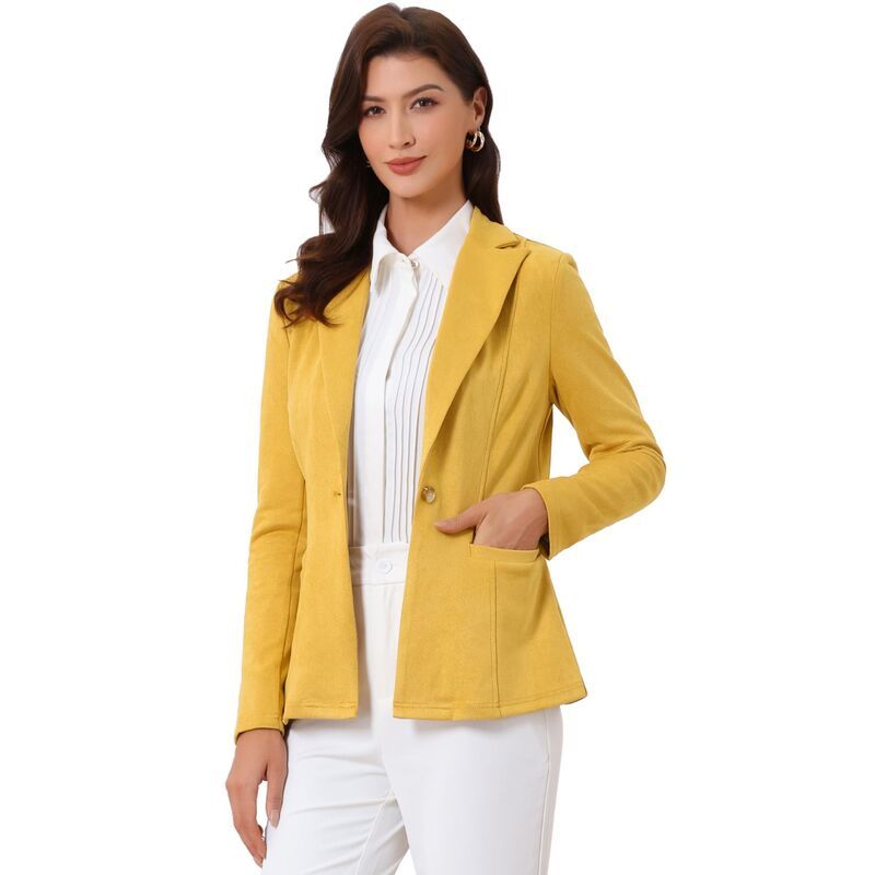 アレグラ ケー レディース アウター ジャケット・ブルゾン スエード ブレザー ALLEGRA K Womens Notched Lapelong Sleeve Button Office Faux Suede Blazer Yellow イエロー