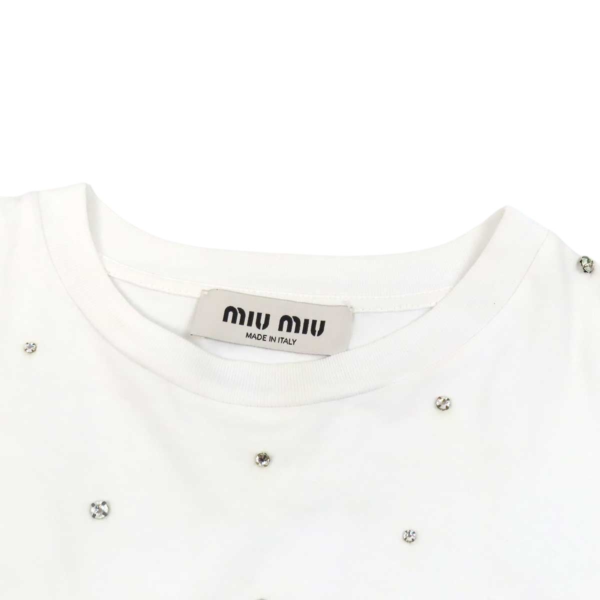 ミュウミュウ ロゴ 刺繍 クロップド Tシャツ MJN385 レディース 