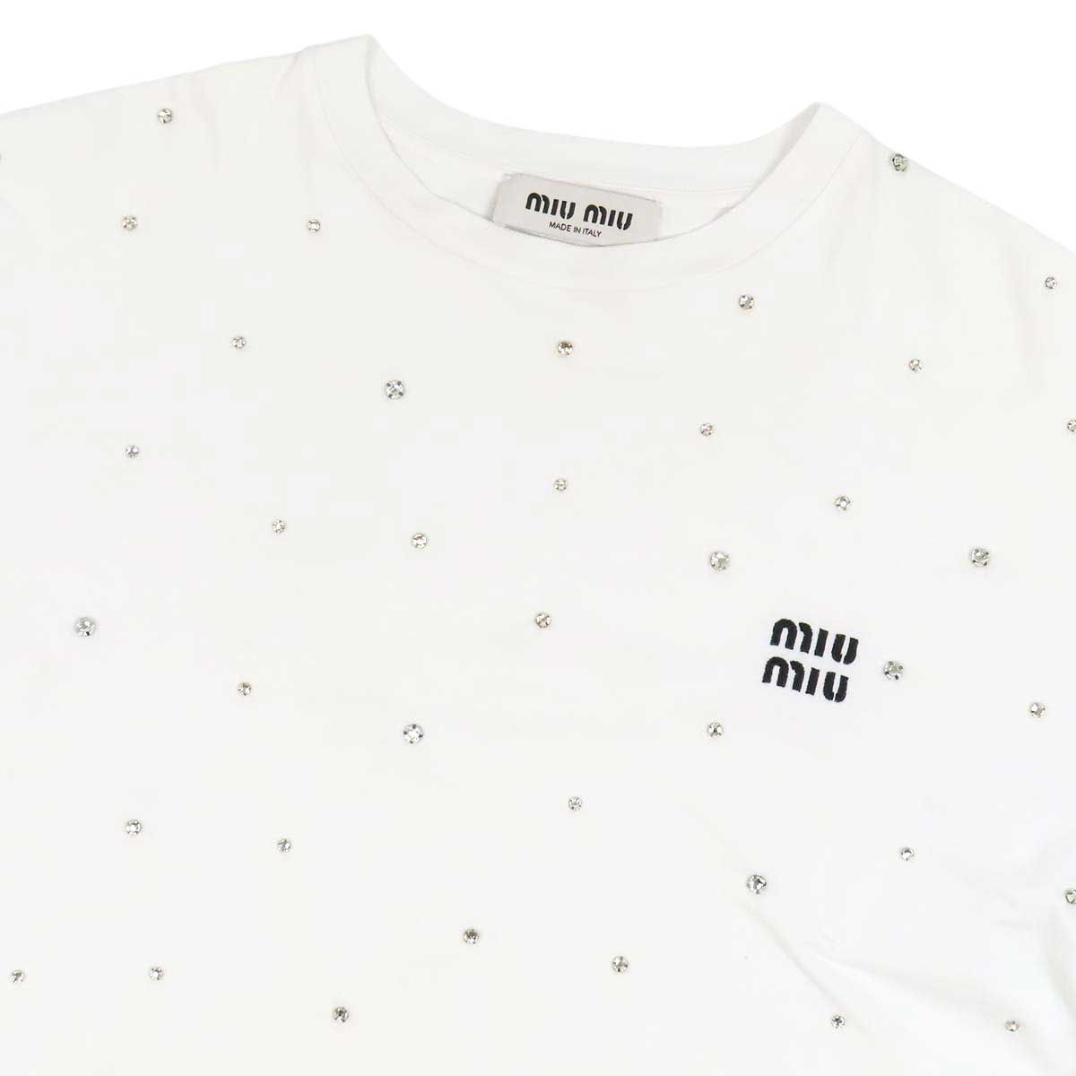 ミュウミュウ ロゴ 刺繍 クロップド Tシャツ MJN385 レディース 