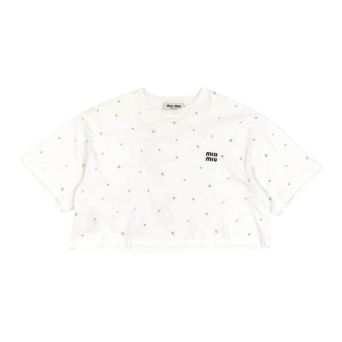 ミュウミュウ ロゴ 刺繍 クロップド Tシャツ MJN385 レディース ホワイト MIUMIU【中古】 【アパレル・小物】