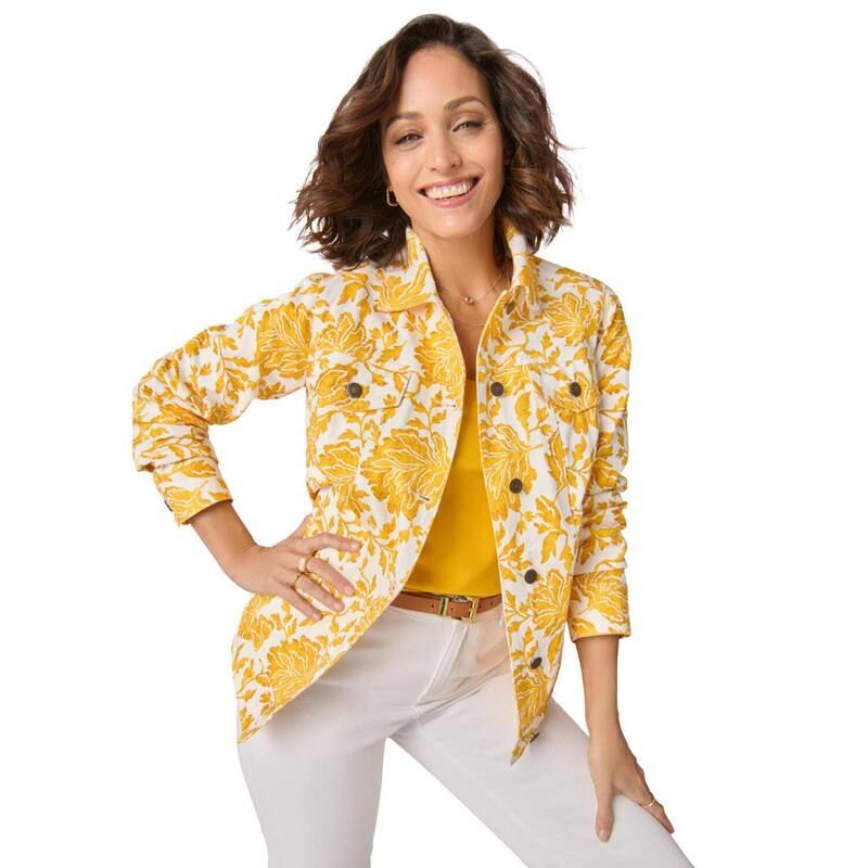ジェシカロンドン レディース アウター ジャケット・ブルゾン プラスサイズ コットン デニム Jessica London Womens Plusize Classicotton Denim Jacket Golden Floral Tapestry デニム