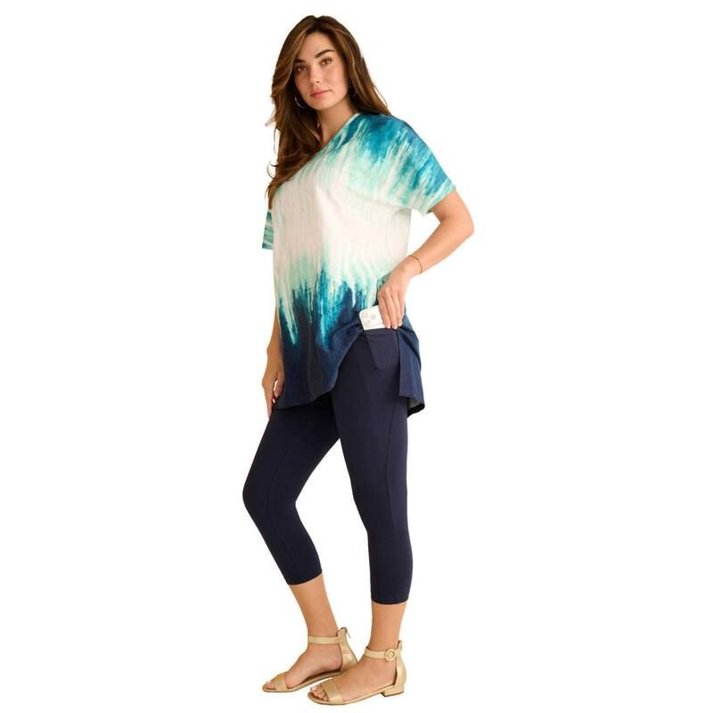 ロアマンズ レディース トップス Tシャツ プラスサイズ プリント Roamans Womens Plusize Printed Slub Tunic Top Navy Turq Engineered ネイビー