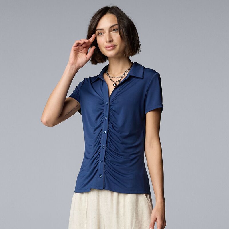 ヴェラウォン レディース トップス シャツ ギャザー Womensimply Vera Wang Ruched Front Shirt Moonbeam Blue ブルー