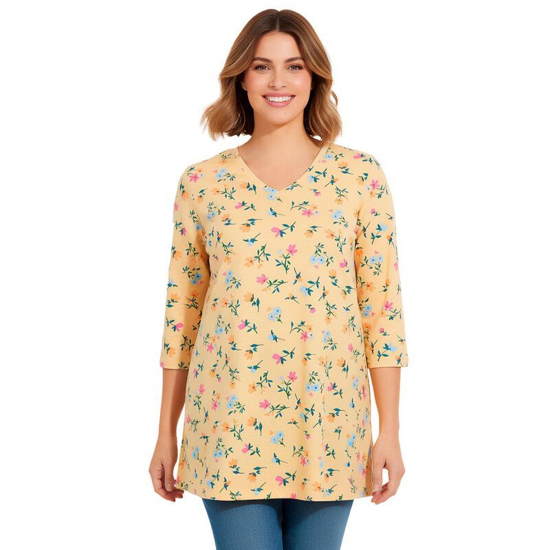 ウーマン ウィズイン レディース トップス Tシャツ Vネック プラスサイズ プリント Woman Within Plusize Perfect Printed ThreeQuarterSleeve VNeck Tunic Banana Tulip Flowe